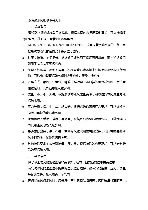 蒸汽疏水阀规格型号大全