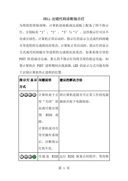 DELL出错代码诊断指示灯