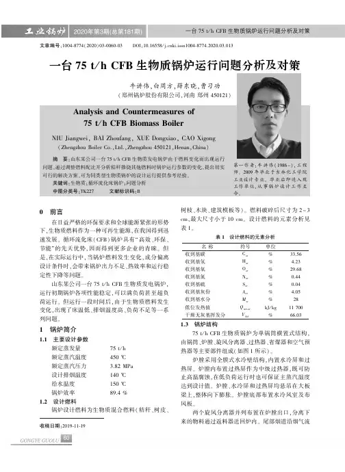 一台75th CFB生物质锅炉运行问题分析及对策
