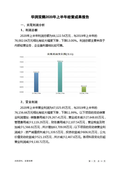 华润双鹤2020年上半年经营成果报告