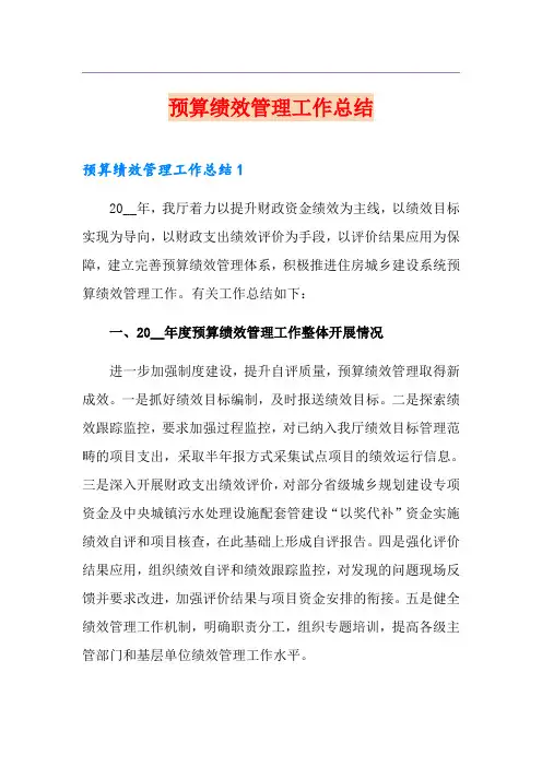 预算绩效管理工作总结