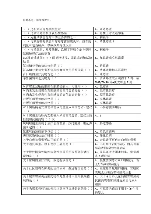 2019继续教育抗菌药物临床应用指导原则