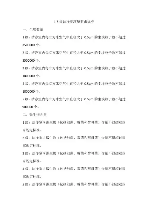 1-5级洁净度环境要求标准