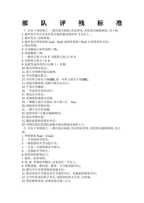 部队评残标准