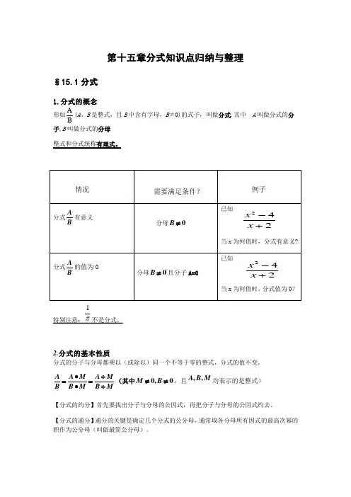 (完整版)第十五章分式知识点归纳与整理