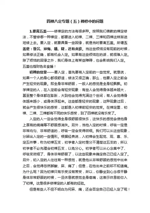 四禅八定专题（五）禅修中的问题