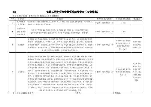 铁路工程专项检查整顿活动安全质量检查表
