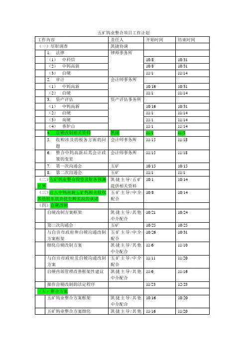 五矿钨业整合项目工作计划.doc