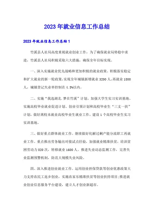 2023年就业信息工作总结
