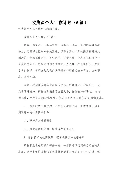 收费员个人工作计划(6篇)
