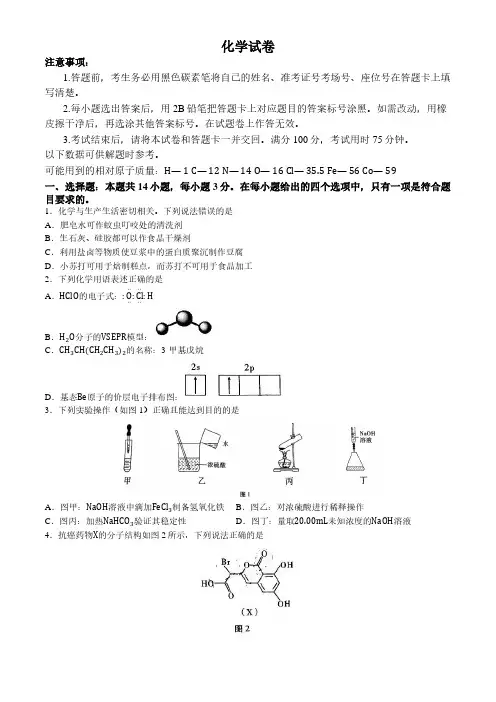 2024-2025学年云南省师范大学附属中学高三上学期8月月考化学试题及答案
