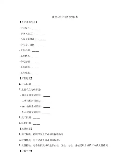 建设工程合同履约明细表
