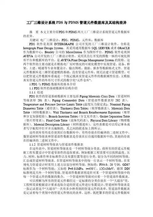 工厂三维设计系统PDS与PDMS管道元件数据库及其结构差异