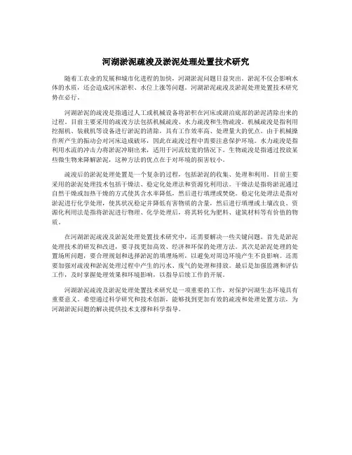 河湖淤泥疏浚及淤泥处理处置技术研究