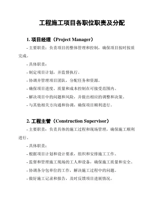 工程施工项目各职位职责及分配