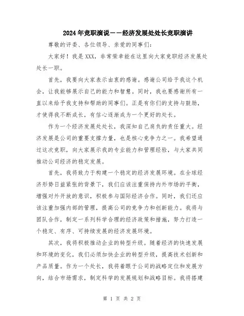 2024年竞职演说--经济发展处处长竞职演讲