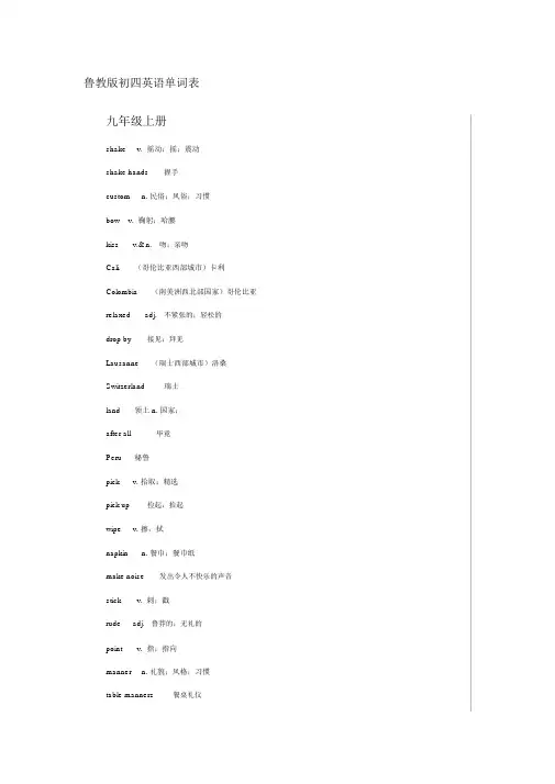 鲁教版初四英语单词表