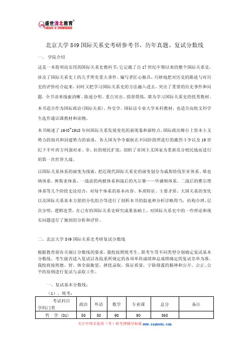 北京大学849国际关系史考研参考书、历年真题、复试分数线
