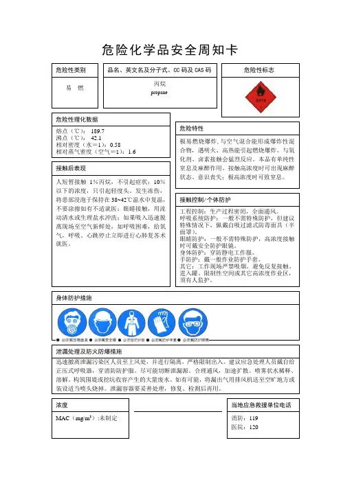 丙烷(危险化学品安全周知卡) - 文档之家