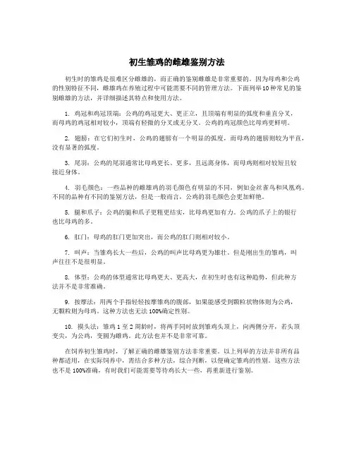 初生雏鸡的雌雄鉴别方法