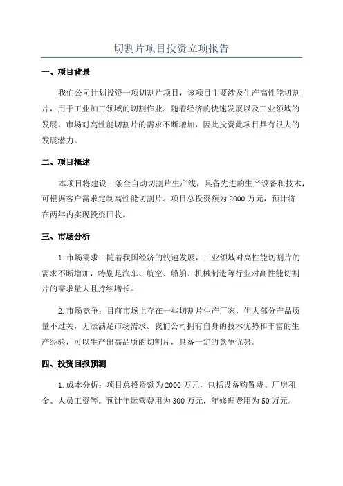 切割片项目投资立项报告