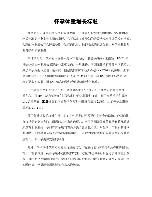 怀孕体重增长标准