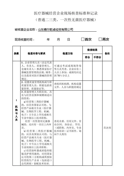 医疗器械现场核查标准和记录23类汇总