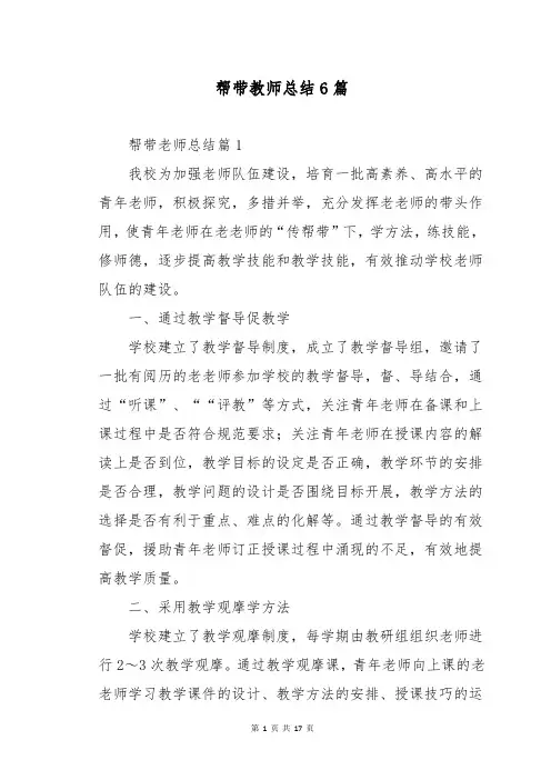 帮带教师总结6篇
