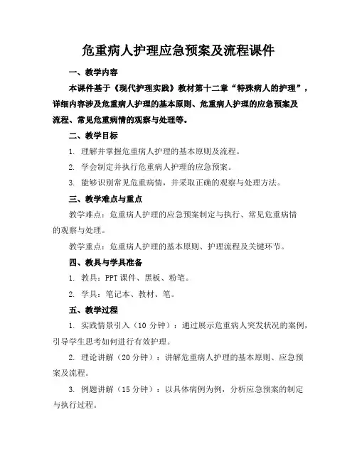 危重病人护理应急预案及流程课件