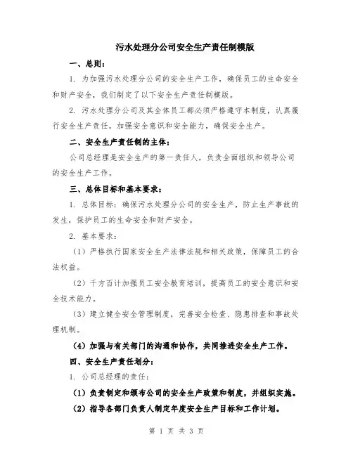 污水处理分公司安全生产责任制模版
