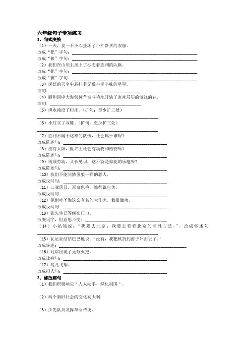 六年级句子专项练习
