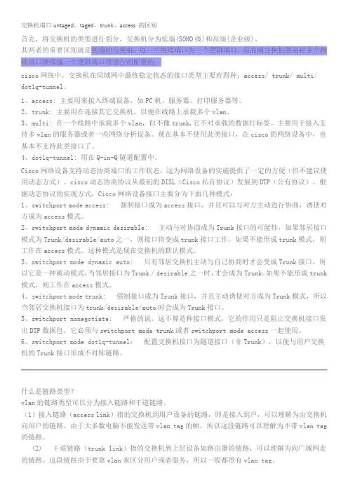 交换机端口untaged、taged、trunk、access 的区别