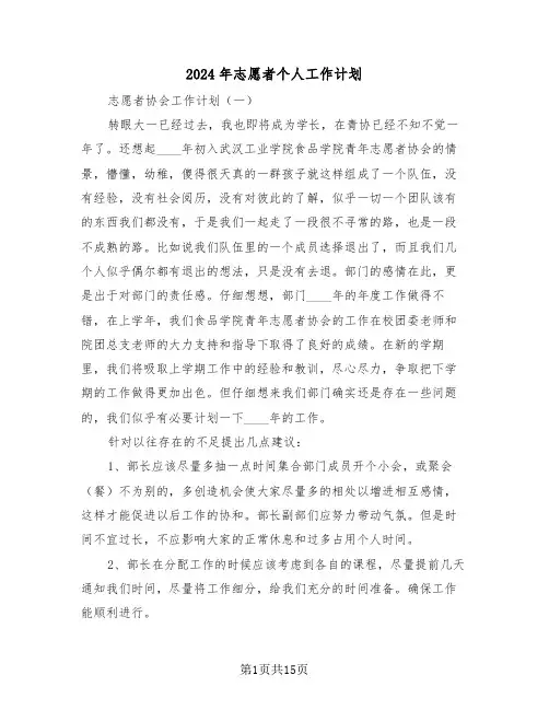 2024年志愿者个人工作计划(五篇)