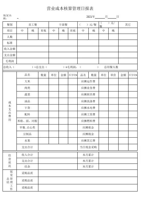 食堂日报表