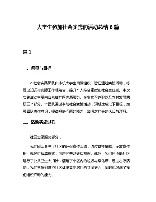 大学生参加社会实践的活动总结6篇