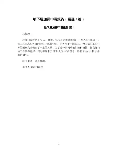 给下属加薪申请报告(精选5篇)