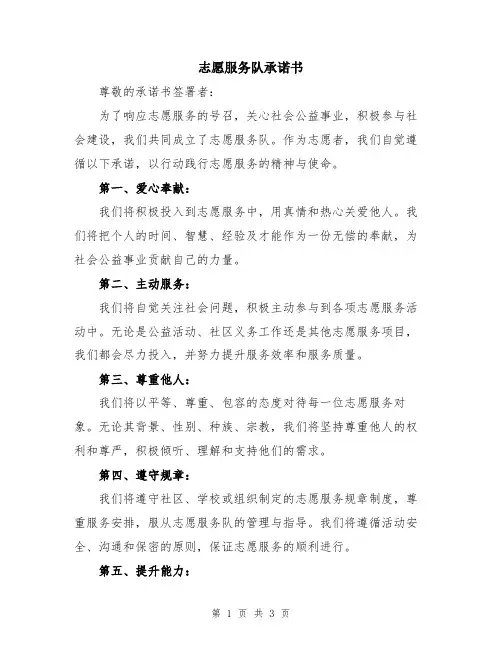 志愿服务队承诺书