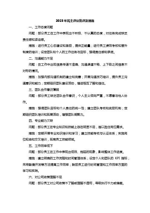 2023年民主评议批评及措施