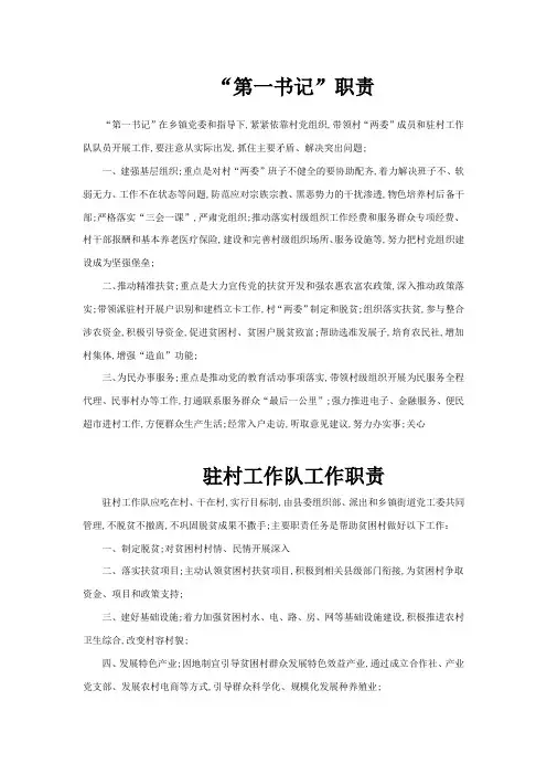 驻村工作职责第一书记及队员