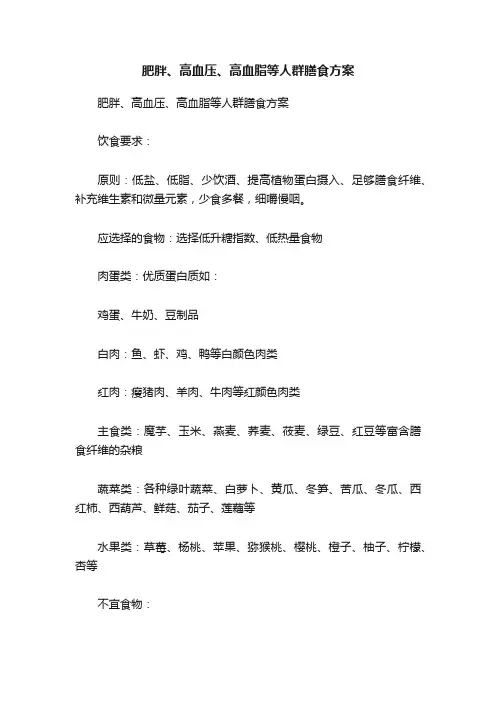 肥胖、高血压、高血脂等人群膳食方案