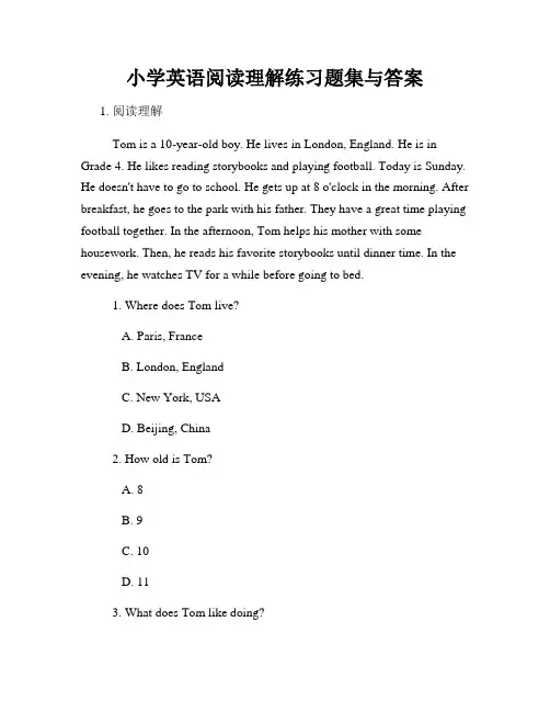 小学英语阅读理解练习题集与答案