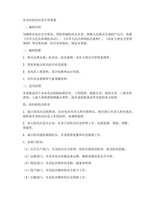 水电站防汛应急专项预案范文