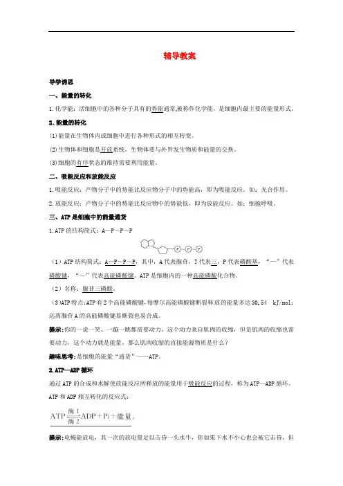 高中生物 第一节细胞与能量教案 浙科版必修1
