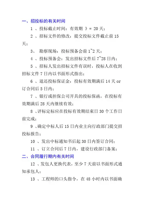 招投标有关时间规定
