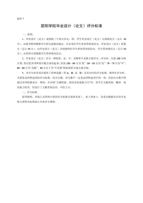 邵阳学院毕业设计(论文)评分标准