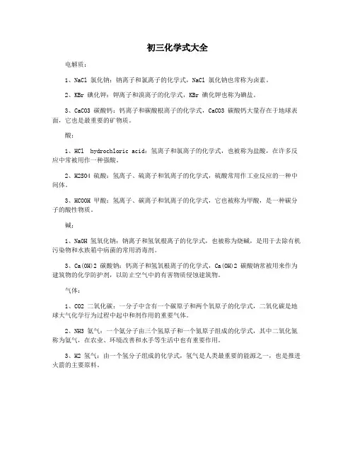 初三化学式大全