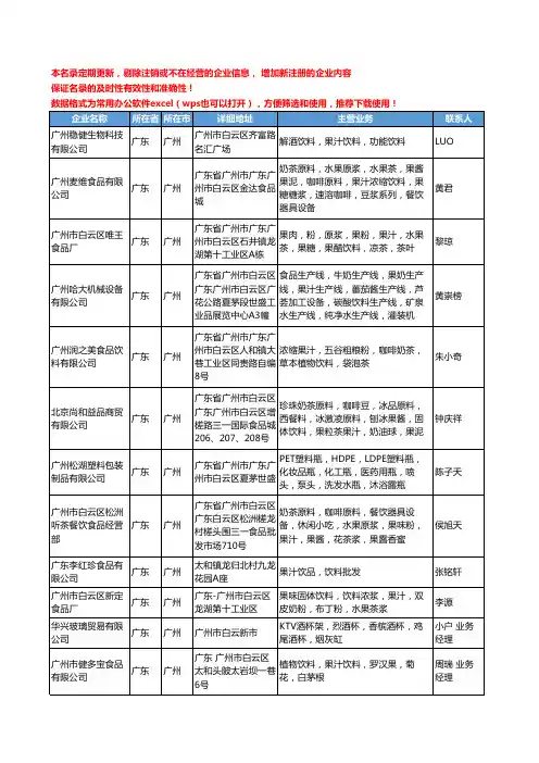 2020新版广东省广州果汁饮料工商企业公司名录名单黄页大全88家