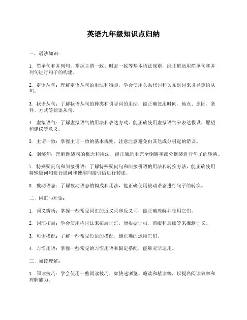 英语九年级知识点归纳