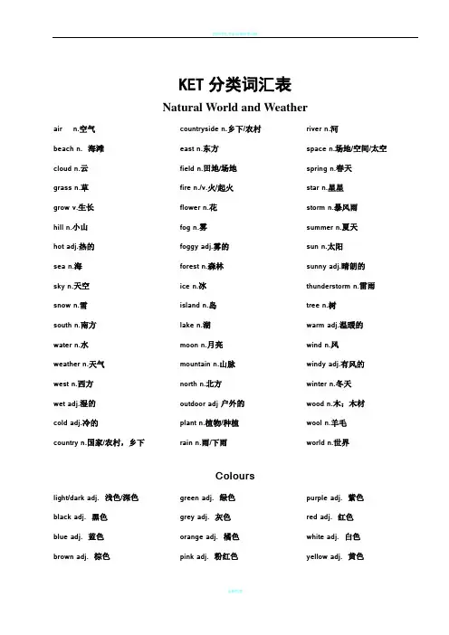 剑桥等级英语KET分类词汇表