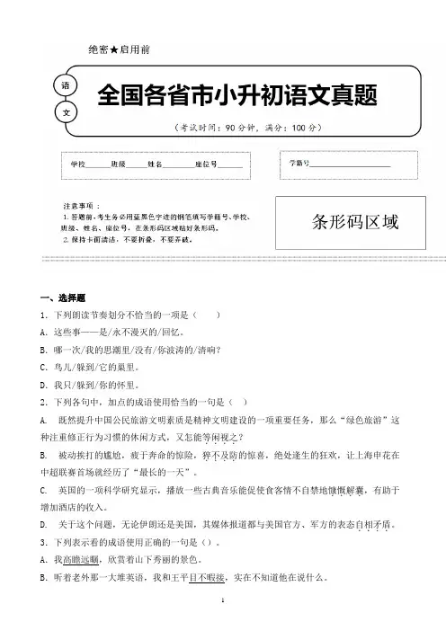 【小升初】2020年广西贵港市小升初语文毕业会考试题含答案(全网唯一)